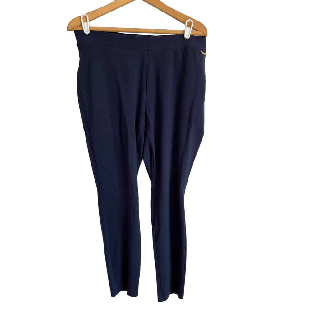 Tahari Woman navy blue stretch pant leggings with logo solid knit Size 1X